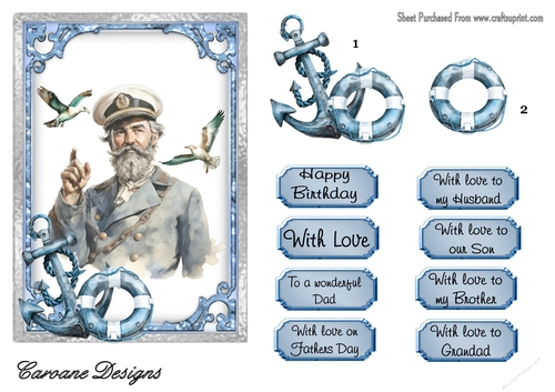 Seafaring Men 1 - 7x5 inch card front with decoupage