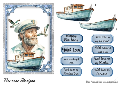 Seafaring Men 2 - 7x5 inch card front with decoupage