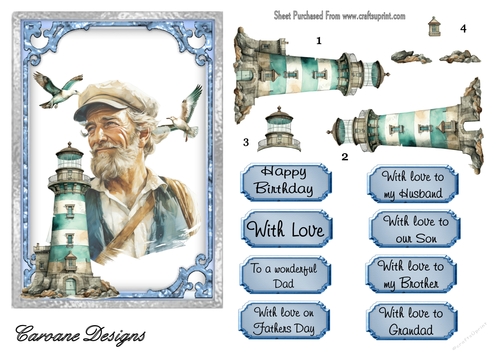Seafaring Men 3 - 7x5 inch card front with decoupage