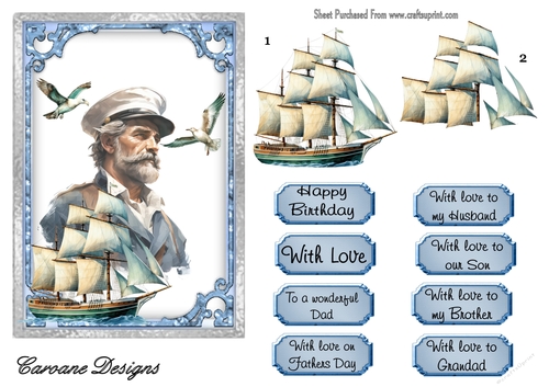 Seafaring Men 4 - 7x5 inch card front with decoupage