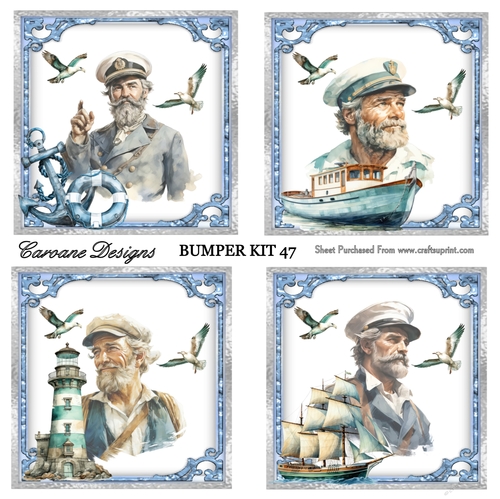 Seafaring Men 9 Page Bumper Kit 47 - 9 sheets, card fronts, decoupage, inserts, and greeting boxes 