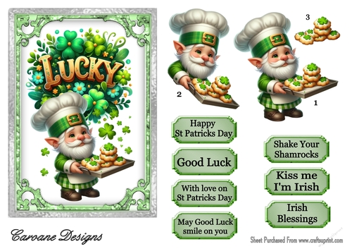 St Patricks Day Cookies - 7x5 inch card front with decoupage