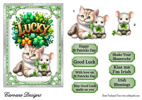St Patricks Day Friends - 7x5 inch card front with decoupage