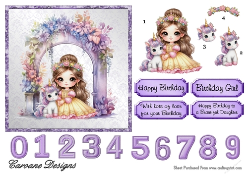 My Unicorn 1 - 6x6 inch card front with decoupage and numbers