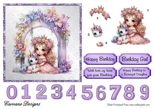 My Unicorn 2 - 6x6 inch card front with decoupage and numbers