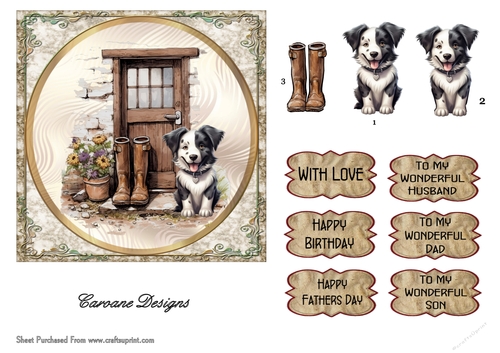 Mans Best Friend 3 - 6x6 inch card front with decoupage  