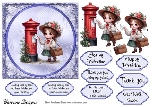 Playing Postman 1 - 6x6 inch card front with decoupage  