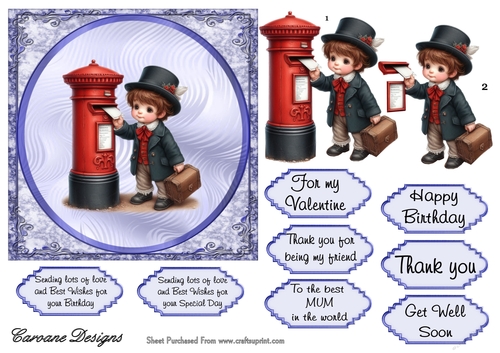 Playing Postman 2 - 6x6 inch card front with decoupage  
