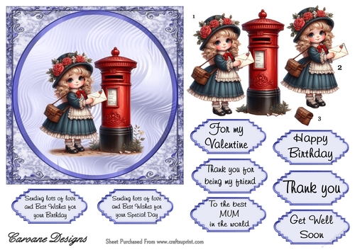 Playing Postman 3 - 6x6 inch card front with decoupage  