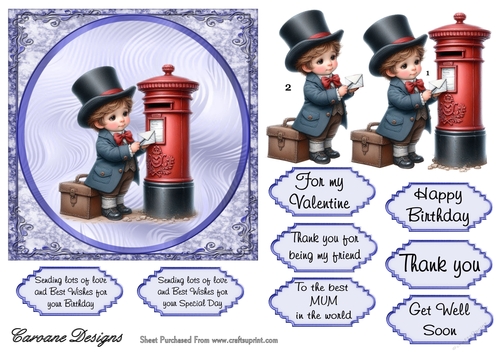 Playing Postman 4 - 6x6 inch card front with decoupage  