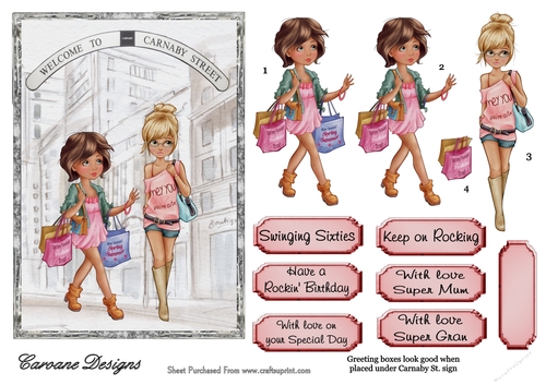 Swinging Sixties 1 - 7x5 inch card front with decoupage  