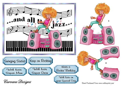 Swinging Sixties 2 - 7x5 inch card front with decoupage  