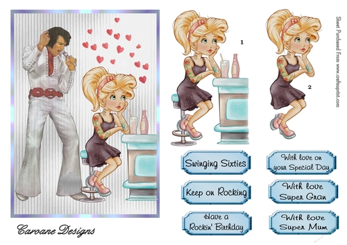 Swinging Sixties 3 - 7x5 inch card front with decoupage  