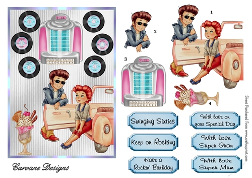 Swinging Sixties 4 - 7x5 inch card front with decoupage  