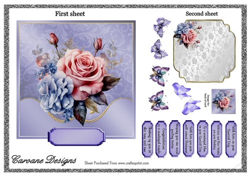 Beautiful Flowers 1 - 2 Page mini kit - 6X6 inch card front and decoupage.