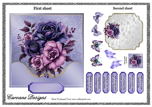 Beautiful Flowers 3 - 2 Page mini kit - 6X6 inch card front and decoupage.
