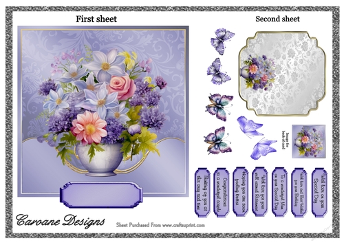 Beautiful Flowers 4 - 2 Page mini kit - 6X6 inch card front and decoupage.