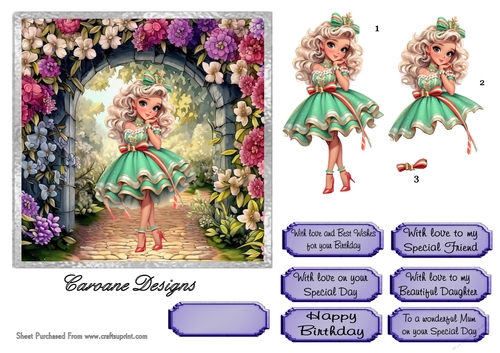 Enchanted Garden 1 - 6x6 inch card front with decoupage  