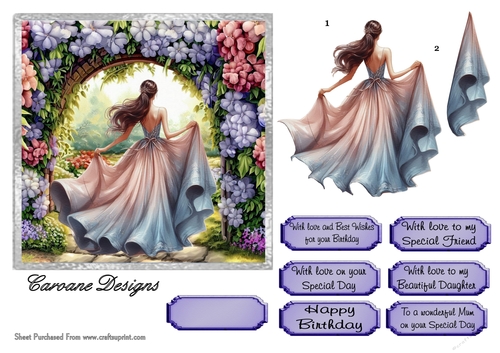 Enchanted Garden 2 - 6x6 inch card front with decoupage  