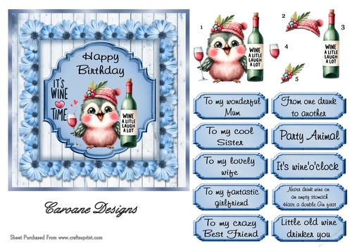 Boozy Birds 2 - 6x6 inch card front with decoupage  