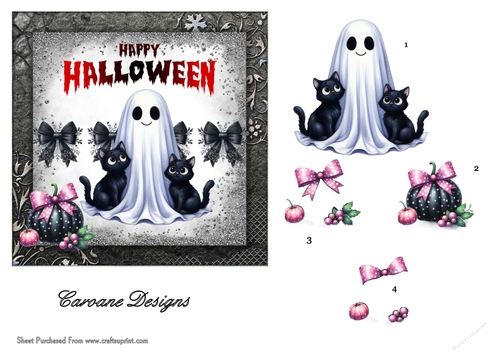 Halloween Ghosties 1 - 6x6 inch card front with decoupage  