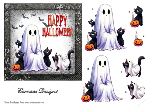 Halloween Ghosties 3 - 6x6 inch card front with decoupage  