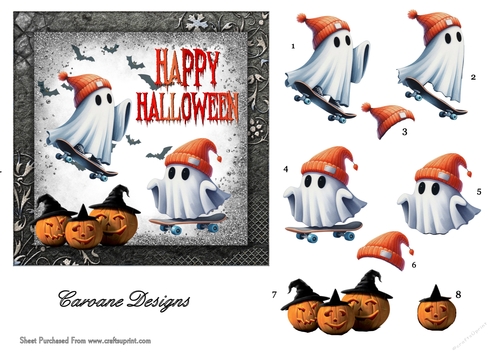Halloween Ghosties 4 - 6x6 inch card front with decoupage  