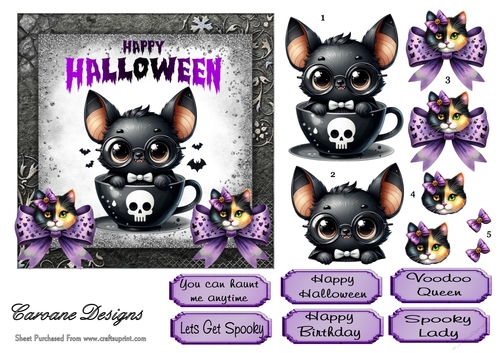 Bewitched Bears and Bats 1 - 6x6 inch card front with decoupage  