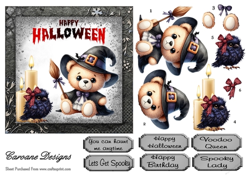 Bewitched Bears and Bats 2 - 6x6 inch card front with decoupage  
