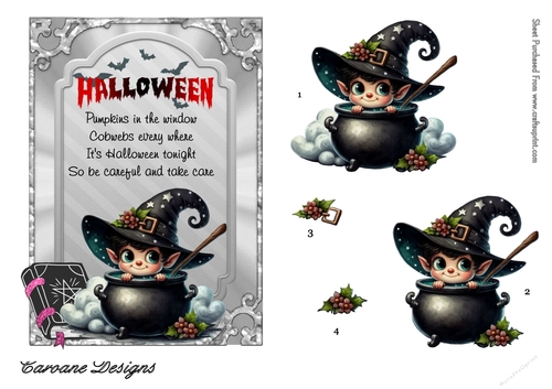 Halloween Mischief 4 - 7x5 inch card front with decoupage  