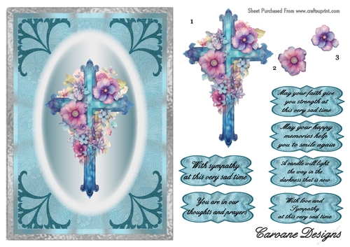 Sympathy Crosses 1 - A5 inch card front with decoupage  