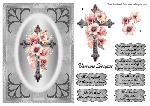 Sympathy Crosses 2 - A5 inch card front with decoupage  