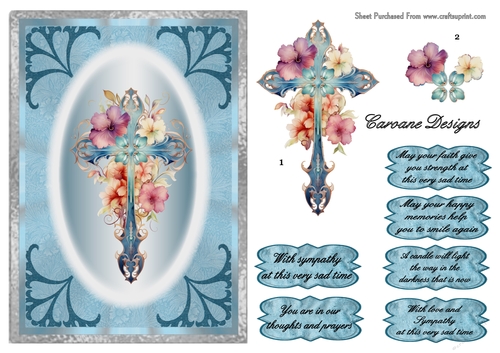 Sympathy Crosses 3 - A5 inch card front with decoupage  