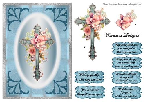 Sympathy Crosses 4 - A5 inch card front with decoupage  
