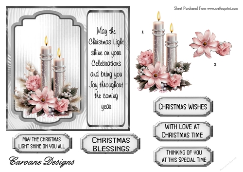 Candles for Christmas 4 - 6x6 inch card front with decoupage  