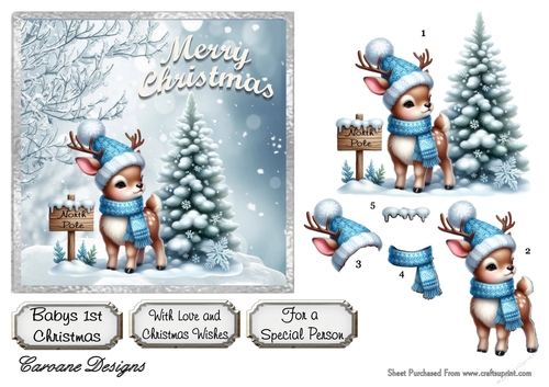 Babies 1st Christmas 1 - 6x6 inch card front with decoupage  