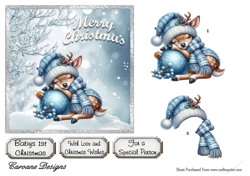 Babies 1st Christmas 2 - 6x6 inch card front with decoupage  