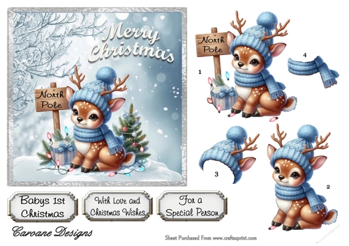 Babies 1st Christmas 3 - 6x6 inch card front with decoupage  