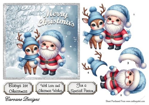 Babies 1st Christmas 4 - 6x6 inch card front with decoupage  
