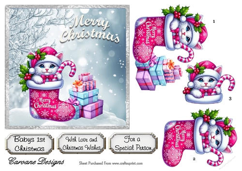 Babies 1st Christmas 6 - 6x6 inch card front with decoupage  