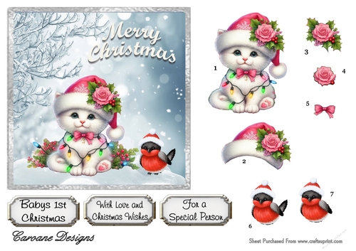 Babies 1st Christmas 7 - 6x6 inch card front with decoupage  