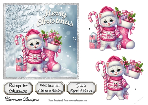 Babies 1st Christmas 8 - 6x6 inch card front with decoupage  