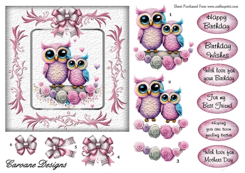 Hootin Owls - 6x6 inch card front with decoupage  