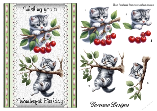 Kitties Galore 1 - A5 inch card front with decoupage  