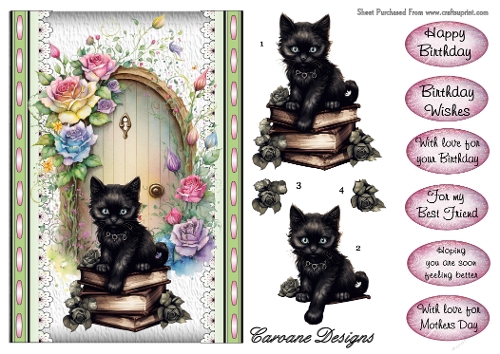 Kitties Galore 3 - A5 inch card front with decoupage  