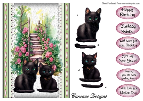 Kitties Galore 4 - A5 inch card front with decoupage  