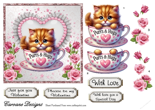 Valentine Kitties 1 - 6x6 inch card front with decoupage  
