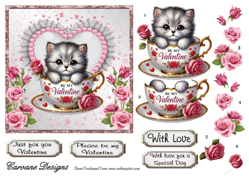 Valentine Kitties 2 - 6x6 inch card front with decoupage  