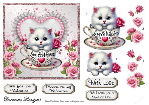 Valentine Kitties 3 - 6x6 inch card front with decoupage  