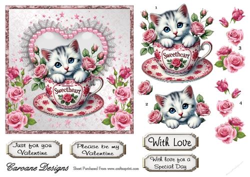 Valentine Kitties 4 - 6x6 inch card front with decoupage  